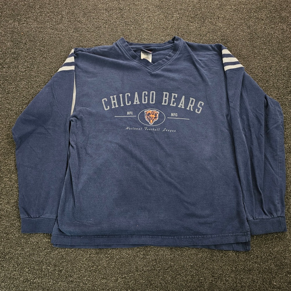 Vintage Pro Player Chicago Bears Long Sleeve Shirt Mens Large Navy‎ Blue NFL NFC